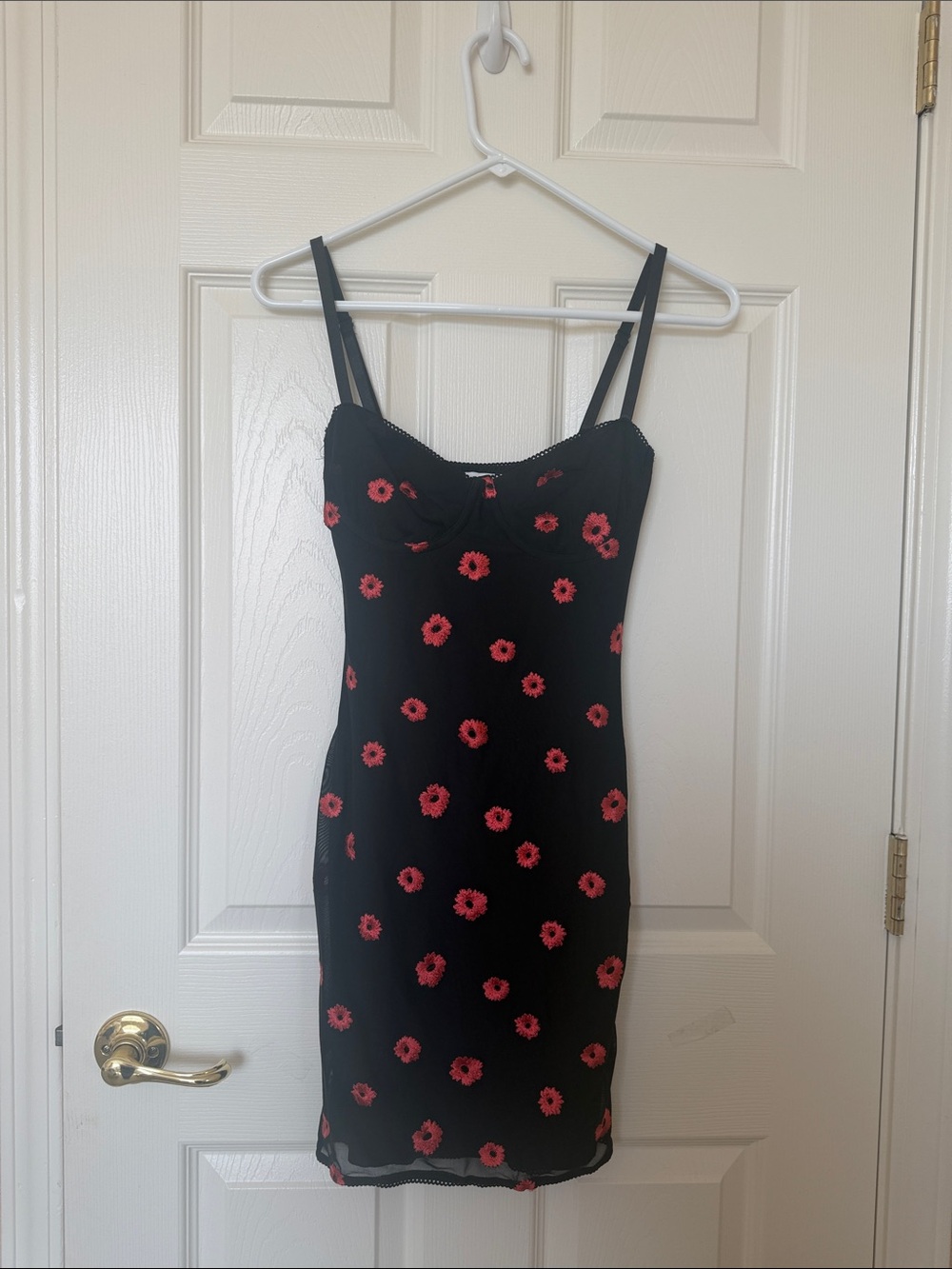 Princess Polly Black Mini Slip Dress with Red Daisy Print
